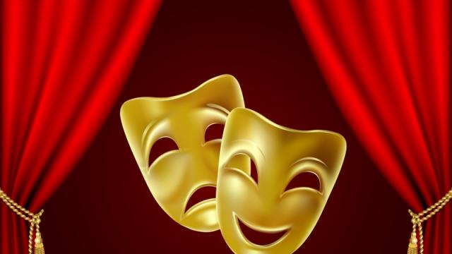 Theatrical mask on a red background. Mesh. Clipping Mask