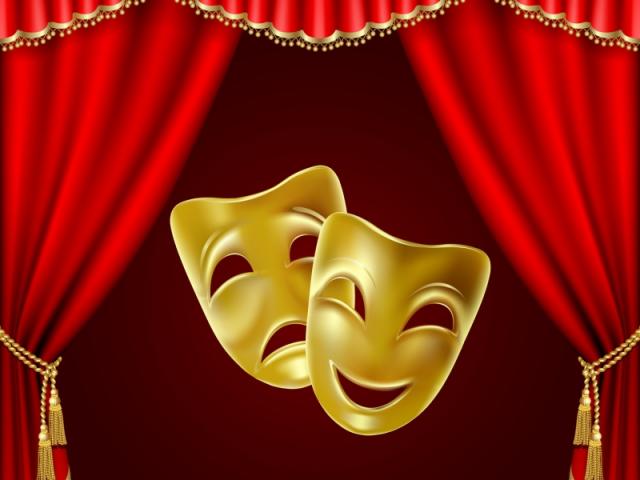 Theatrical mask on a red background. Mesh. Clipping Mask